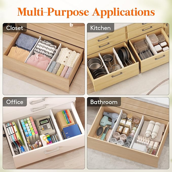 Lifewit 8" Tall 8 Pack Drawer Dividers, 13.8"-22.2" Adjustable Deep Drawer - Image 7