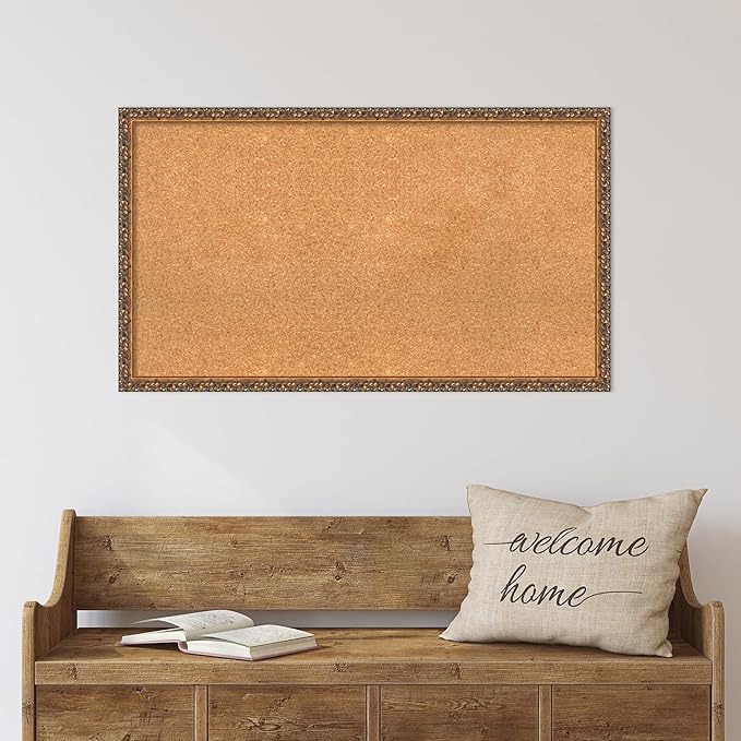 Amanti Art Natural Cork Board for Wall, 22x38 Vision Board with Bronze Frame, Large Corkboard Office Decor for Home Organization, Traditional Corkboard Pinboard to Display Items for Home Organization-DeskLoop Office
