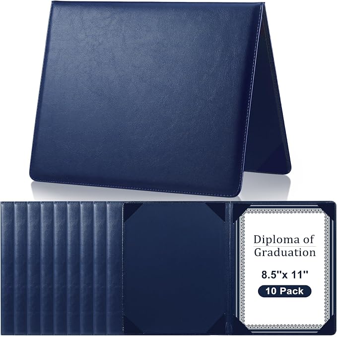 Tenare 10 Pcs Leather Certificate Holder 8.5 x 11 Inch PU Black Red Blue Purple by Tenare