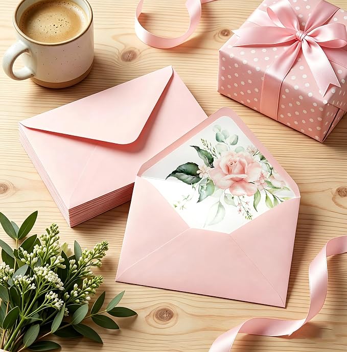 50 Pcs Pink Envelopes Floral Pattern 5x7 Envelopes - Image 4