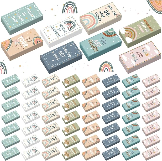 200 Pcs Back to School Inspirational Erasers Bulk Gifts Boho Everyone is Welcome Classroom Decor Fun Rainbow Motivational Pencil Erasers for Classroom Office Teacher Artists Prize Reward-DeskLoop Office