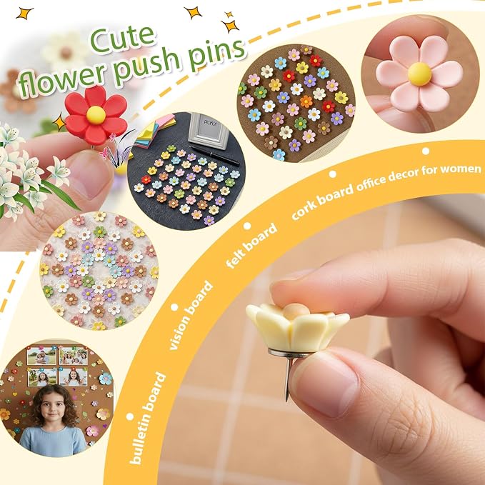 30pcs - 10 Colors Flower Push Pins Cute Thumb Tacks - Image 4