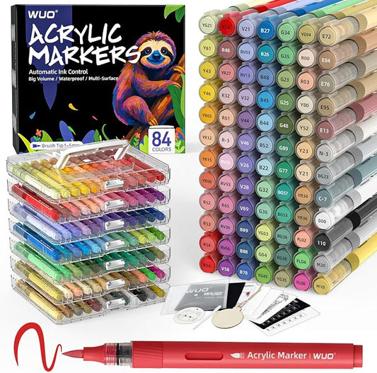 WUO 84 Colors Acrylic Paint Markers, Acrylic Paint Pens and Acrylic Markers by WUO
