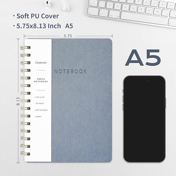 Spiral Notebook - Lined 160 Pages Journal with Back Pockets for College Journal, Twin-Wire Binding Notebook Perfect for Office & Home School Supplies Violet Reef Blue Grey-DeskLoop Office