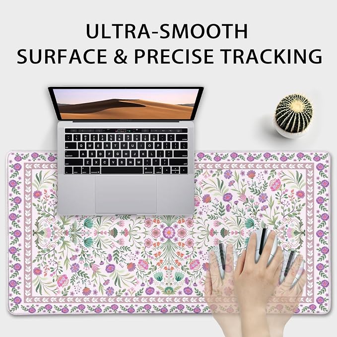 Purple Floral Desk Mat, 31.5"x15.7" Large Mouse Pad, Anti-Slip Rubber Base - Image 7
