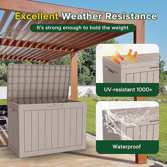 45 Gallon Outdoor Storage Box Waterproof Lockable Resin Deck Box Large, Patio Storage Bin for Pool Accessories Cushion Furniture, Garden Tools, UV-Resistant Outside Delivery Light Coffee-DeskLoop Office
