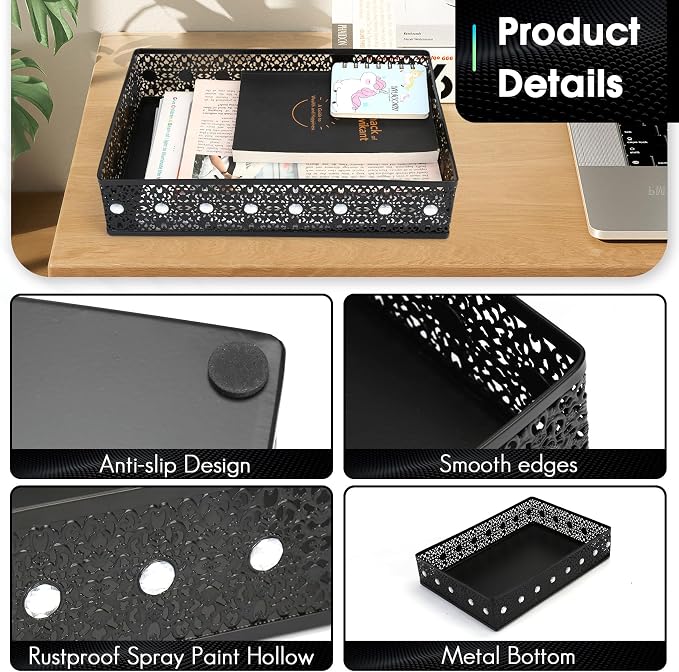 Desk Drawer Organizer, A4 Large Metal Mesh Desk Organizer Tray, Carved Hollow - Image 5