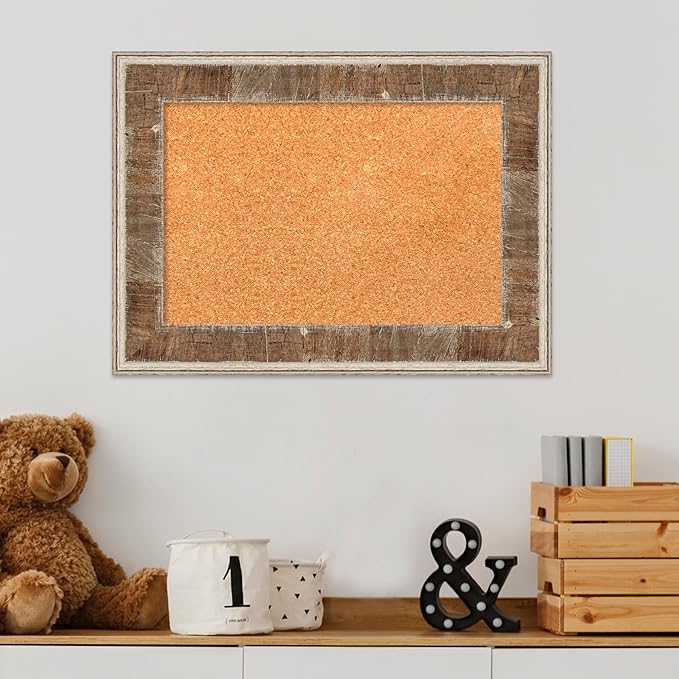 Amanti Art Natural Cork Board for Wall, 17x23 Vision Board with Brown Wood Frame, Small Corkboard Office Decor for Home Organization, Country Rustic Corkboard Pinboard to Display Items for Home-DeskLoop Office