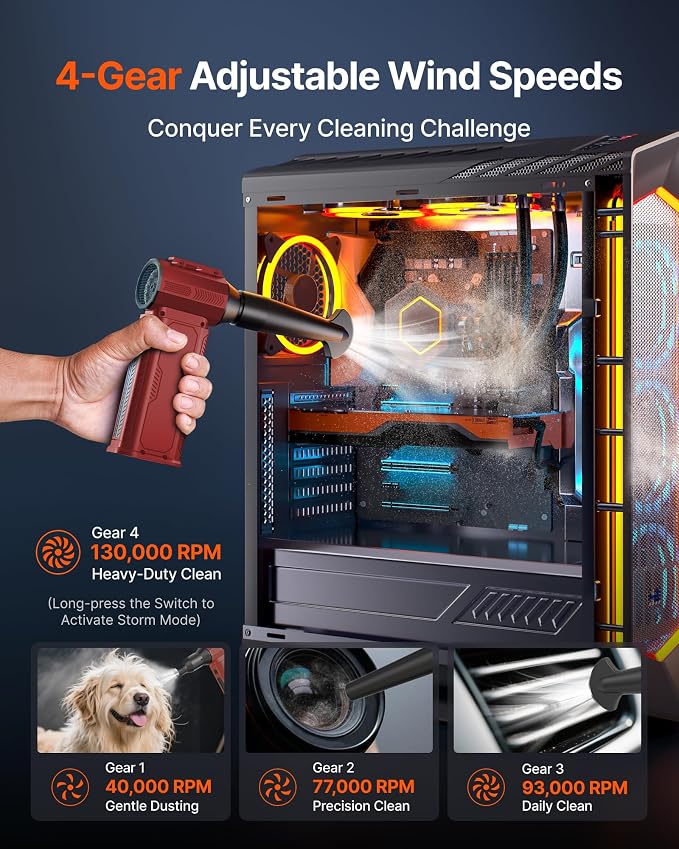 Compressed Air Duster, 000RPM Ultra-Powerful Electric Air Duster | 8000mAh - Image 3