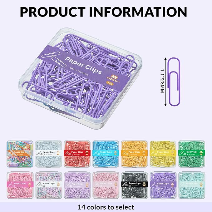NEEWAY Small Paper Clips, 1.1 Inch Vinly Coated Colored Paperclips, 3 Pack of - Image 2