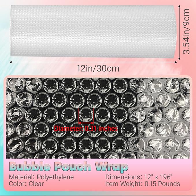 12 in x 30 ft Clear Bubble Cushioning Wrap, 2 Roll Protective Packing Bubble - Image 2