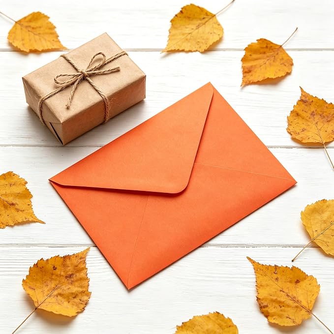50 Pcs Bright Orange Envelopes Floral Pattern 150gsm 5x7 Envelopes - Image 8