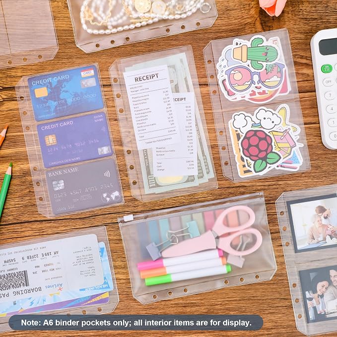12PCS A6 Binder Pockets, 6 Holes Budget Cash Envelopes | - Image 4
