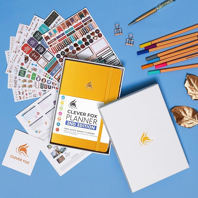 Clever Fox Planner 2nd Edition – Colorful Weekly & Monthly Goal Planner, Time Management & Productivity Organizer, Undated, A5 (Amber Yellow)-DeskLoop Office