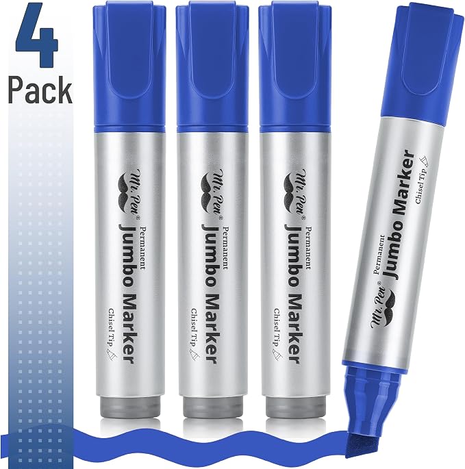 Mr. Pen- Jumbo Permanent Markers, 4 Pack, Chisel Tip, Wide Tip, Large | Thick - Image 2