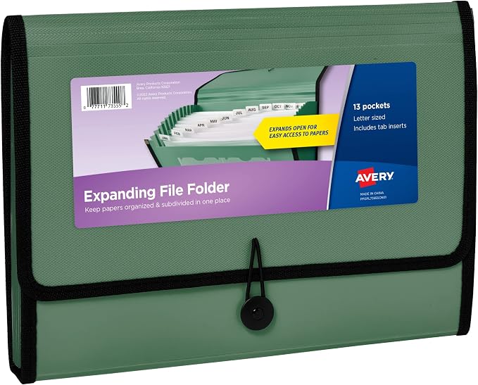 Avery Expanding File Folder Organizer, 13-Pocket Accordion File Organizer by Avery