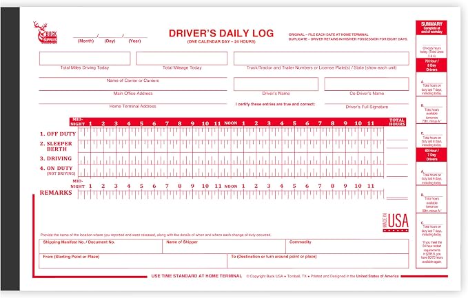Driver Daily Log Books for Truck Drivers by BuckUSA