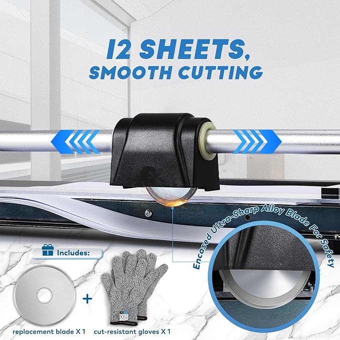 CGOLDENWALL A4 Rotary Paper Trimmer, 12 Sheets, w/Extra Blade & Gloves, for Cardstock Photo, Heavy Duty Paper Cutter for Offices Schools Crafts (14.9 Inch Cut Length)-DeskLoop Office