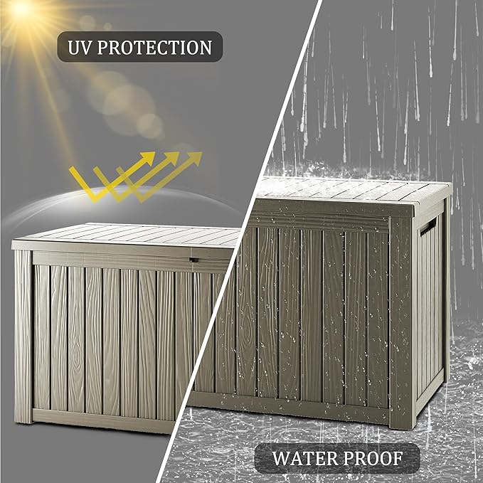 150 Gallon Lockable Resin Deck Box, Waterproof & UV-Resistant Outdoor Storage Box for Outdoor Cushion Storage, Garden Tools & Pool Accessories Storage, Gray-DeskLoop Office
