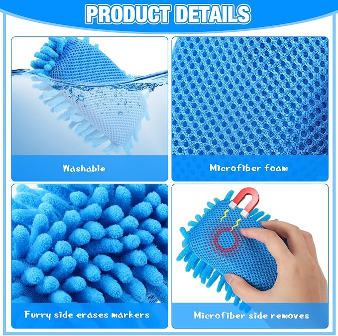 Sherr 18 Pcs Microfiber Shag Magnetic Dry Erase Erasers Washable Whiteboard - Image 3