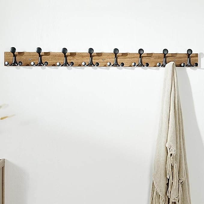 SKOLOO 43-Inch Wood Burnt Coat Rack Wall Mount with 8 Triple Hooks - Ideal for Family Entrances, Classrooms, and Pet Supplies Storage - Perfect Coat Hooks for Wall, Pack of 2-DeskLoop Office