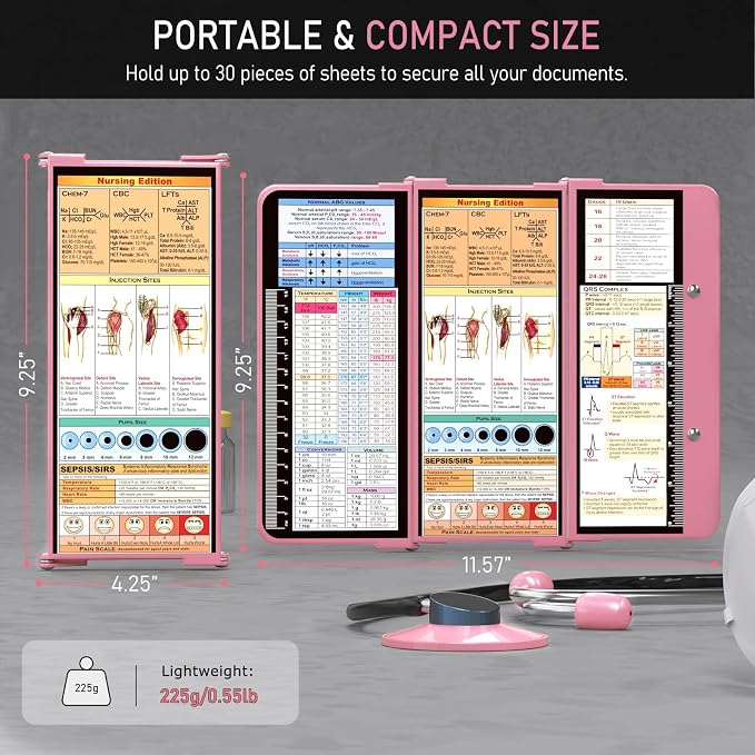 Nursing Clipboard Foldable, Foldable Clip Board w/Nursing Edition Cheat Charts - Image 2