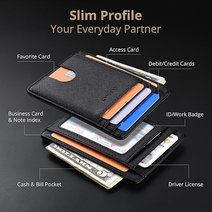 Buffway Slim Minimalist Front Pocket RFID Blocking Leather Wallets - Image 3