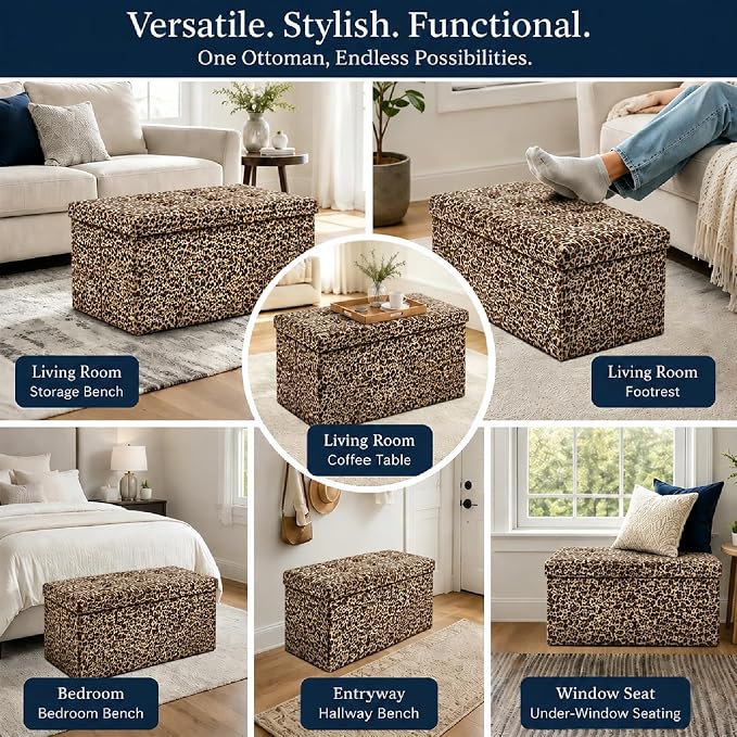 ALASDO 30 Inch Folding Storage Ottoman Bench - Image 6