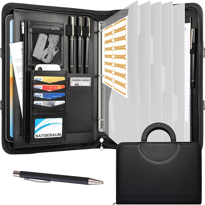 Portfolio Binder 3 Ring Includes Pen and 5 Dividers by NATISERAUM