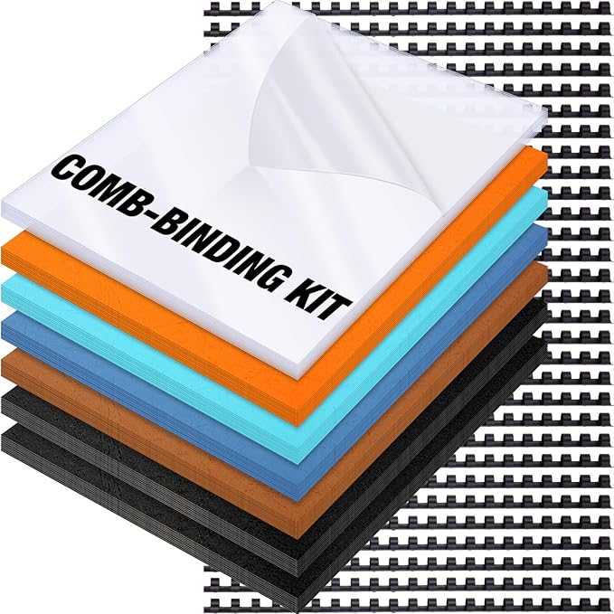 160 Pack Binding Covers and Combs kit 8.5x11 Inches Include 60 Pcs 12 mil Leather Texture Binding Cover 60 Pcs 8 mil Clear PET Presentation Covers 40 Pcs Binding Combs Letter Size(Elegant Color)-DeskLoop Office