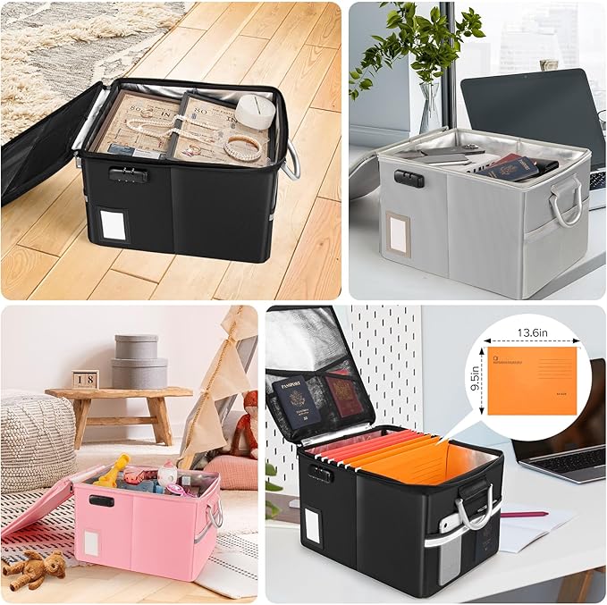 TOMKID 5200°F Fireproof Document Box, Fire Important Document Organizer with Lock, Upgraded Heat Insulated Filing Storage Cabinet Office Organization (5200°F Fireproof Box, Pink)-DeskLoop Office