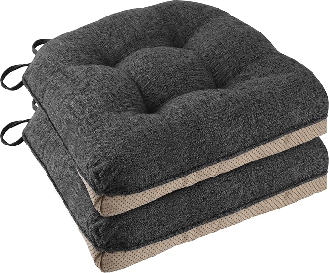 Chair Cushions for Dining Chairs 2 Pack, Dark Grey | Non-Slip, by FlyGulls