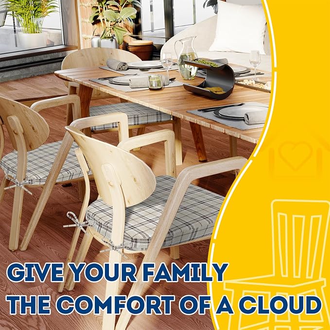 AAAAAcessories D-Shaped Chair Cushions, Machine-Washable Cover, Tan Plaid - Image 6