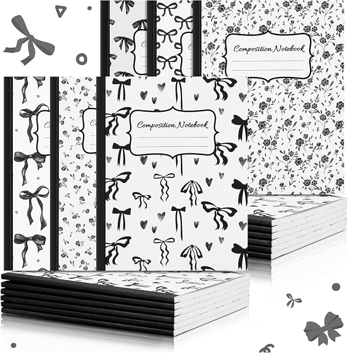 Fullhawl 6 Pack Composition Notebook College Ruled Bulk Black Bow Composition by Fullhawl
