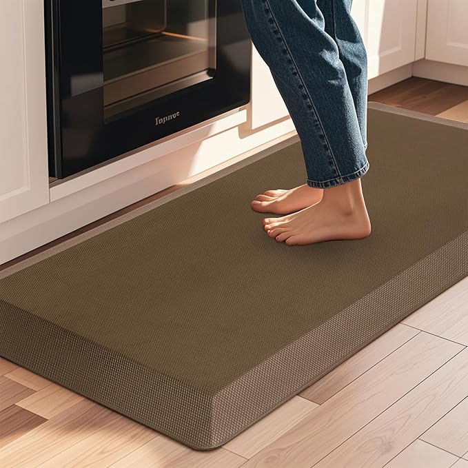 Anti Fatigue Kitchen Mats for Floor, Brown 9/10 Extra Thick Cushioned Standing Desk Mat, Comfort Memory Foam Ergonomic Kitchen Rugs and Mats Non-Slip Waterproof for Office, Kitchen, Sink, 20" x 39"-DeskLoop Office