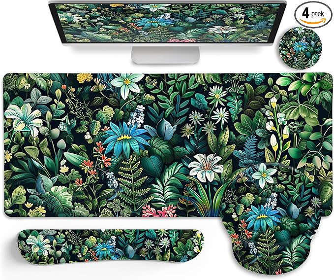 LIMKRIAN Floral Mouse Pad Large Desk Mat Set, Cute Green Office Desk by LIMKRIAN