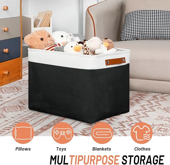 DULLEMELO Large Storage Baskets Fabric Storage Bins, Canvas Storage Basket for Shelf Toys, Decorative Large Storage Bins with Handle for Baby Gift(White&Black)-DeskLoop Office