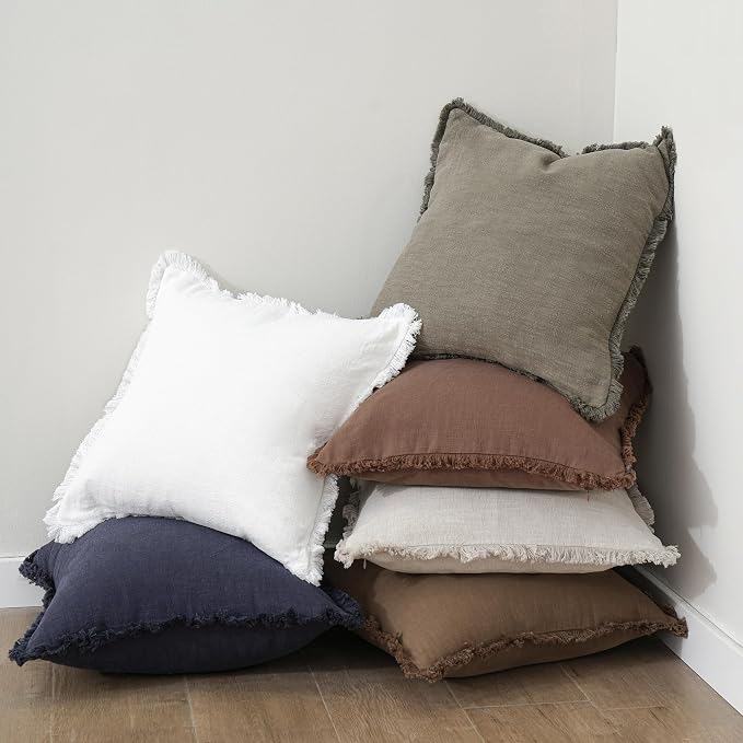 Foindtower Set of 2 Decorative Linen Fringe Throw Pillow Covers Boho Farmhouse - Image 5