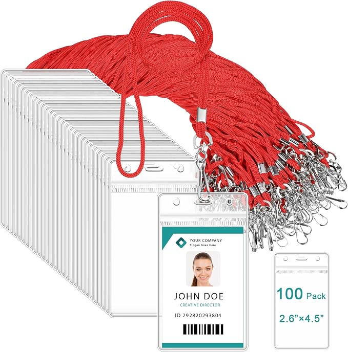 Marspark 100 Pack Lanyard with ID Holder Bulk, Waterproof Resealable Name Tag by Marspark