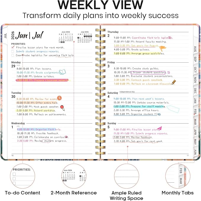 Academic Planner 2026-2027, Weekly and Monthly Calendar Book, July 2026 – June - Image 3