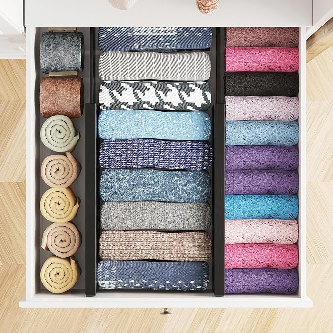 SpaceAid Bamboo 4 Pack Dresser Drawer Dividers, 4.65“ High Adjustable 12.5“-17” - Image 4