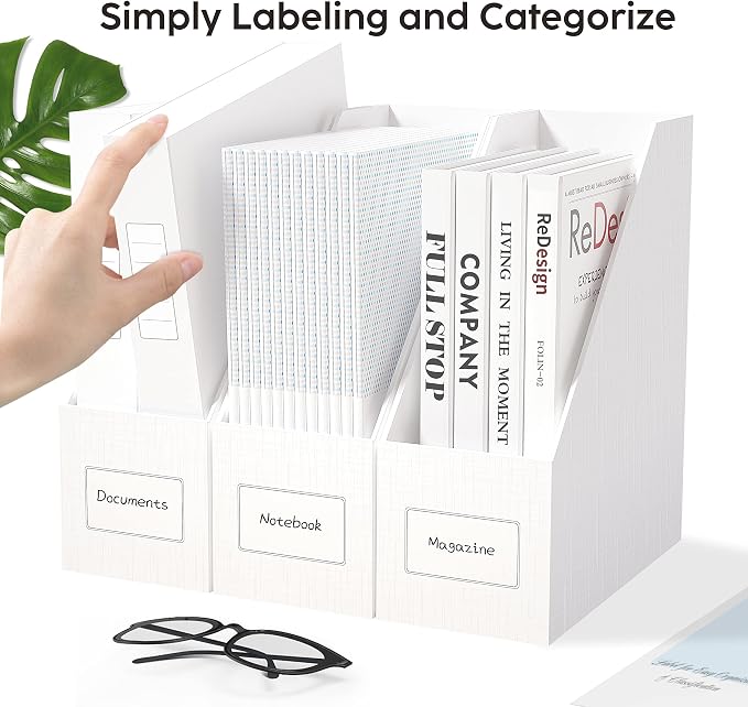 JiaWei White Magazine File Holders, 3 Packs Sturdy Cardboard File Rack - Image 6