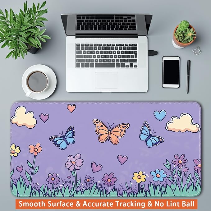 Keyboard Mat, Large Mouse Pad, Flower and Butterfly - Image 3