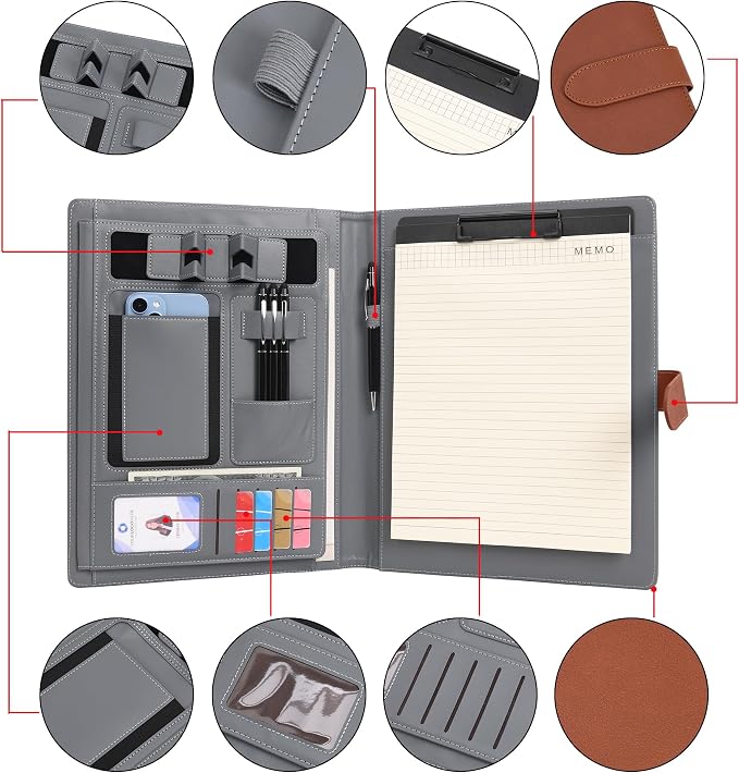 Wason Portfolio Padfolio A4 Leather PU Folder File Document Holder Case - Image 5