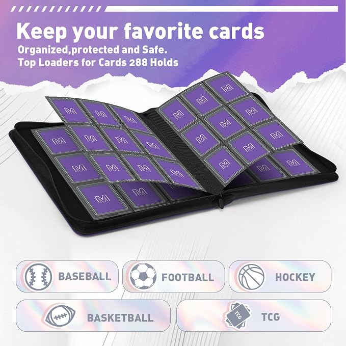 Toploader Binder, Trading Card Binder Storage Hold up 288 Cards 9-Pocket Top - Image 3