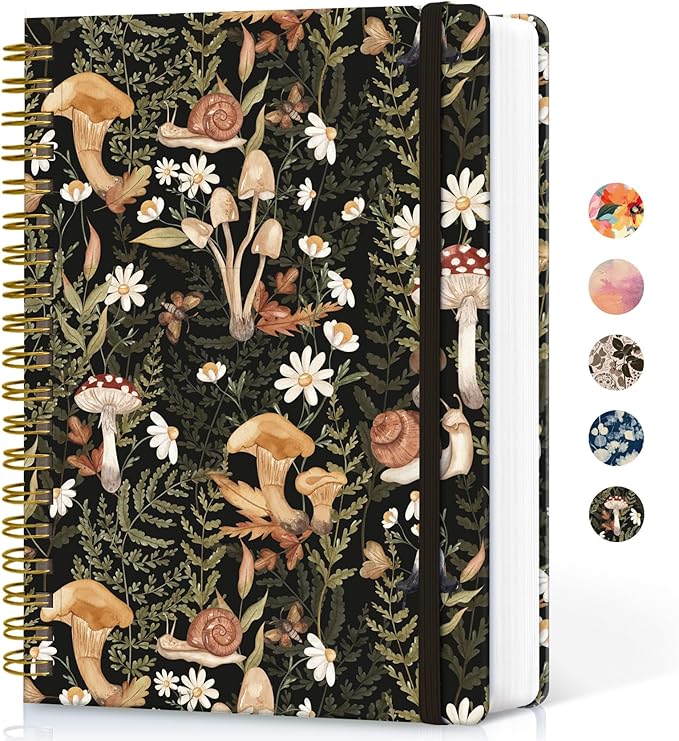 Lined Spiral Notebook Journal for Work, 300 Pages Thick B5 (7.1"x10") College Ruled Journal for Women & Writing, Hardcover Notebook for Note Taking, Perfect for Office Home School Supplies, Mushroom-DeskLoop Office