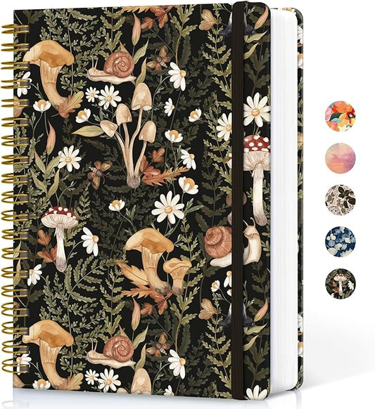 Lined Spiral Notebook Journal for Work, 300 Pages Thick B5 (7.1"x10") College Ruled Journal for Women & Writing, Hardcover Notebook for Note Taking, Perfect for Office Home School Supplies, Mushroom-DeskLoop Office