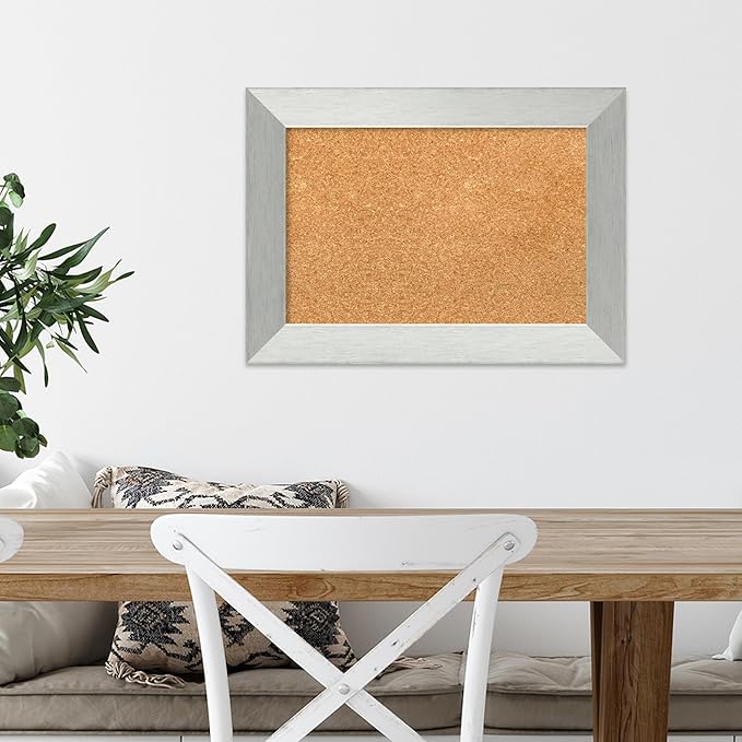 Amanti Art Natural Cork Board for Wall, 16x22 Vision Board with Silver Wood Frame, Small Corkboard Office Decor for Home Organization, Modern Corkboard Pinboard to Display Items for Home Organization-DeskLoop Office