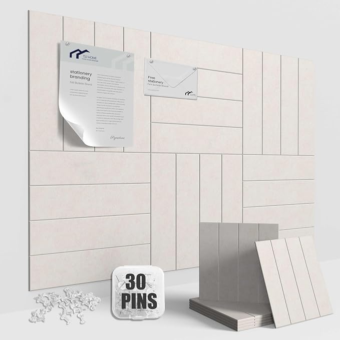 Large Cork Board Strips for Wall, 6 Pack Fabric Wall Tiles by TSJHOME