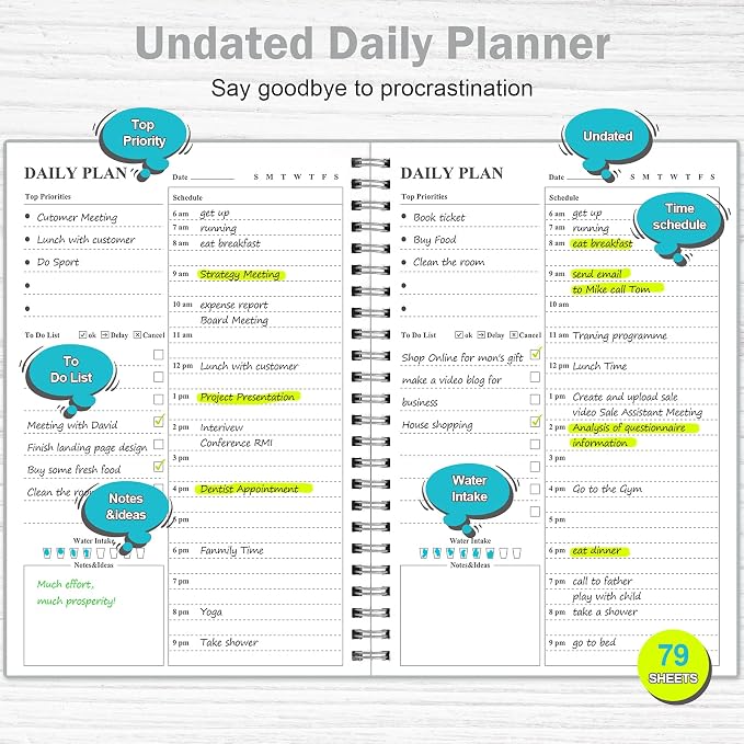 Daily Planner Undated, Asten To Do List Notebook Hourly Schedules Spiral - Image 2